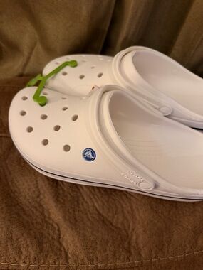 CROCS White Clogs with Green Accent